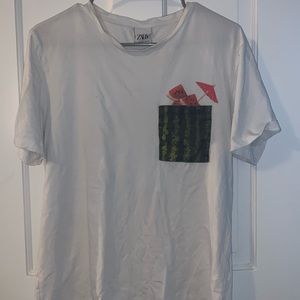 Watermelon Zara mens T-shirt textured front pocket